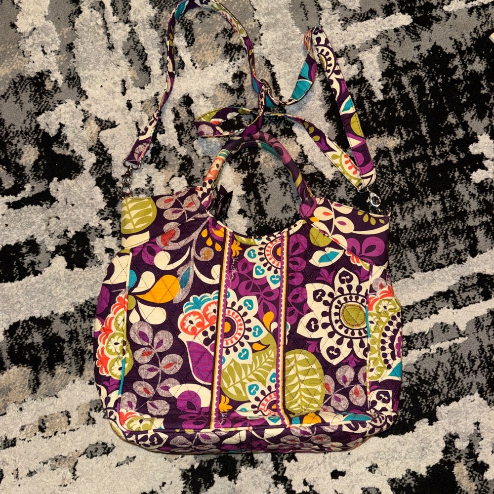 Vera Bradley‎ Plum Crazy Large Quilted Tote Bag and Matching Wallet Set Purple